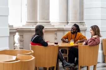 People sitting drinking in Members room Tate Britain